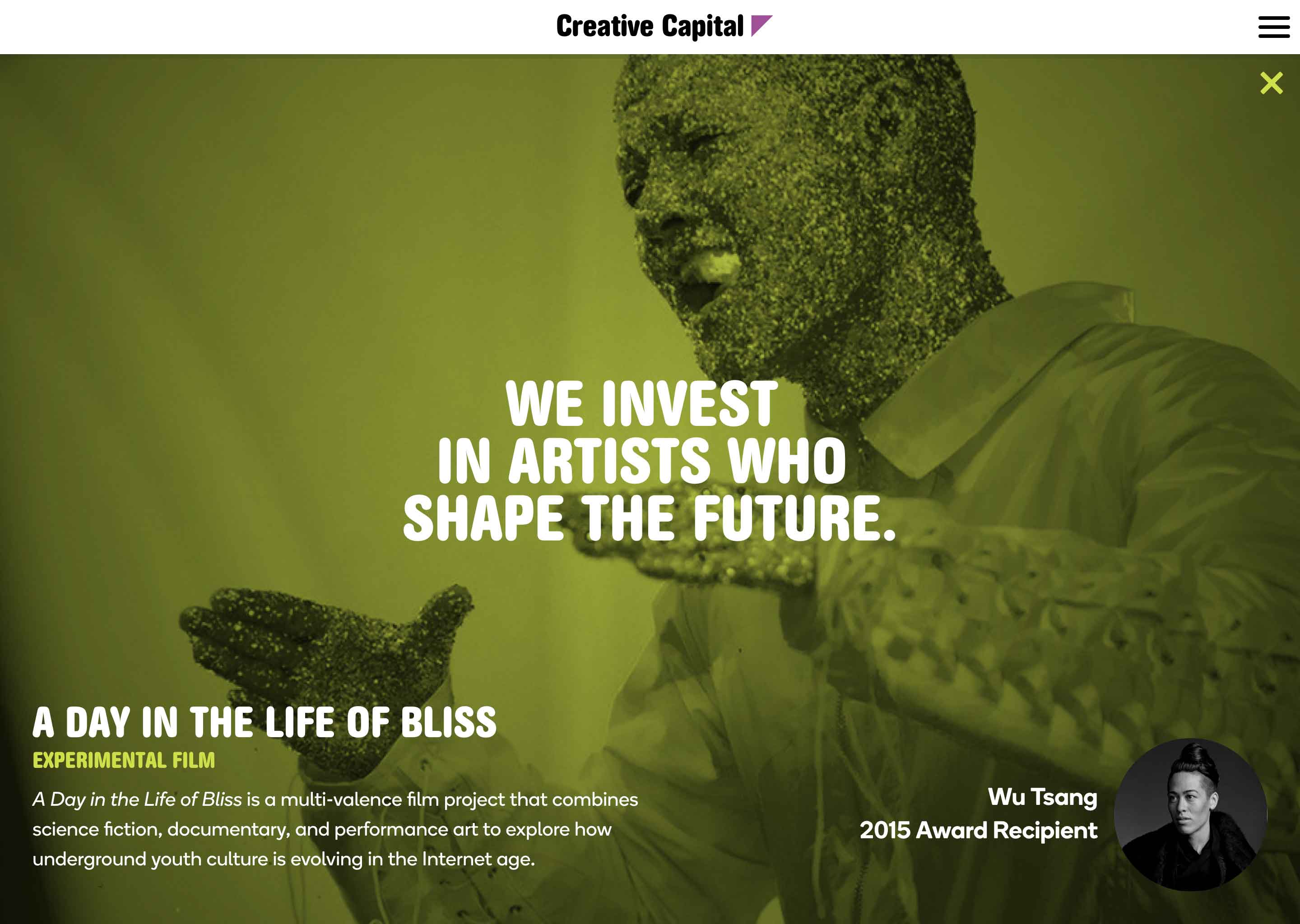 Screenshot of Creative Capital Application microsite